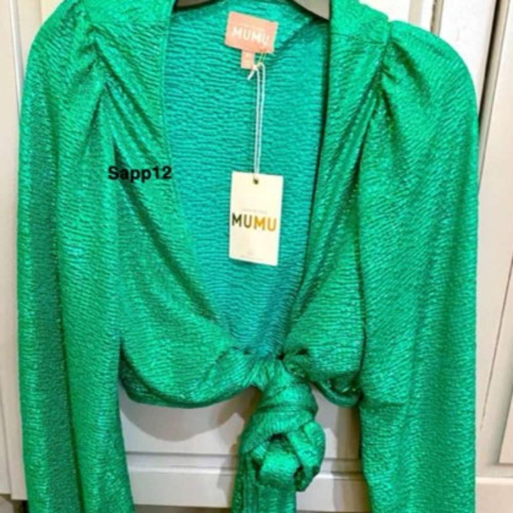 SHOW ME YOUR MUMU"EMERALD GREEN WRAP TOP - Picture 3 of 5